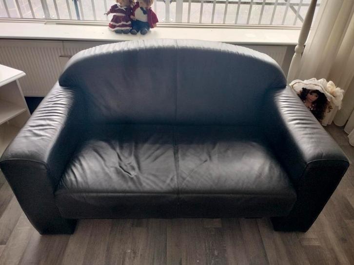 Zwarte 2-zits bank en 3 zits, Huis en Inrichting, Fauteuils, Gebruikt, Leer, 75 tot 100 cm, Ophalen