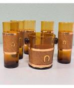 Antiek 1950 5 wisky glazen + ijsemmer amber leder hoefijzer, Ophalen of Verzenden, Zo goed als nieuw, H, H