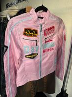 Vintage Y2K roze sportieve racer jack met patches, Vintage, Vintage, Ophalen of Verzenden, Zo goed als nieuw