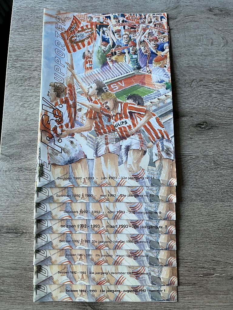 Jaargang 33 PSV Supporter Seizoen 1992 - 1993 8 stuks, Ophalen of Verzenden, Zo goed als nieuw, PSV, Boek of Tijdschrift
