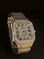 Cartier Santos moissanite iced out horloge, Staal, Polshorloge, 1960 of later, Ophalen