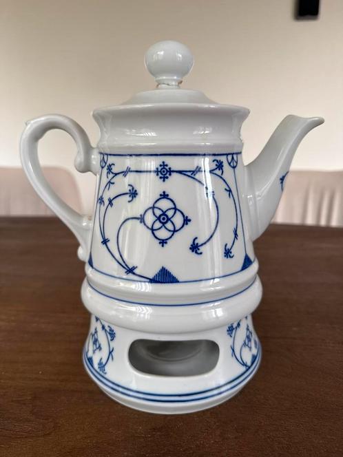 Antieke Porseleinen Theepot met Warmhouder Blauw Bloemmotief, Antiek en Kunst, Antiek | Porselein, Ophalen of Verzenden