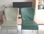 4 leren stoelen 2 kleuren 2x groen, 2x lichtgroen, Huis en Inrichting, Stoelen, Ophalen, Gebruikt, Twee, Overige kleuren