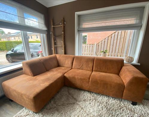 Voor €100 direct verkocht! Hoekbak Nolan cognac, Huis en Inrichting, Banken | Bankstellen, Gebruikt, Hoekbank, Driepersoons, 200 tot 250 cm