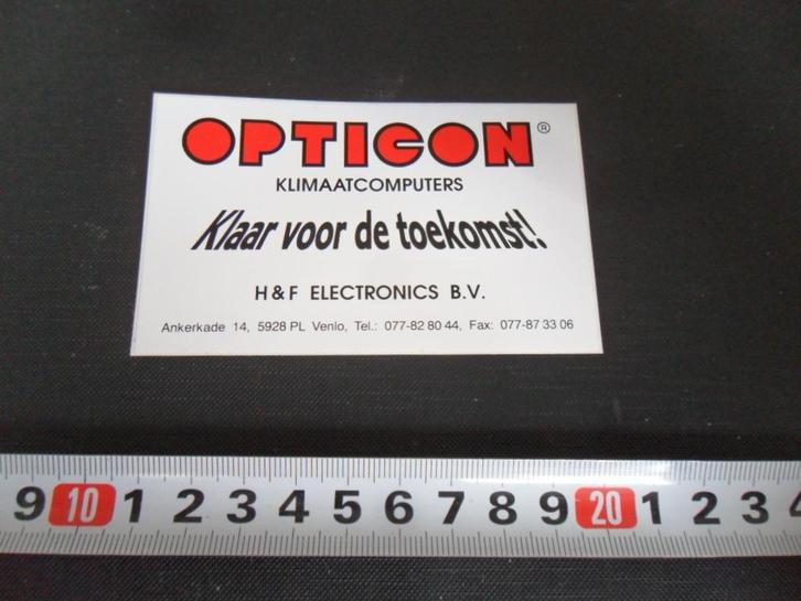 sticker Venlo H&F Electronics bv OPTICON Klimaatcomputers, Verzamelen, Stickers, Zo goed als nieuw, Ophalen