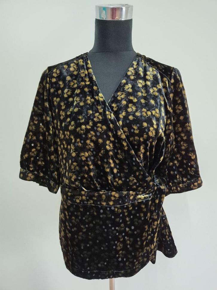 Top121 - Bruingeel met zwart White Stuff top maat 42 (1), Kleding | Dames, Blouses en Tunieken, Zo goed als nieuw, Maat 42/44 (L)