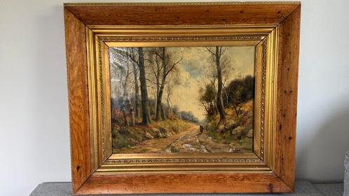 Henri Matthys/Matthijs – Boslandschap met wandelaar, Antiek en Kunst, Kunst | Schilderijen | Klassiek, Ophalen of Verzenden
