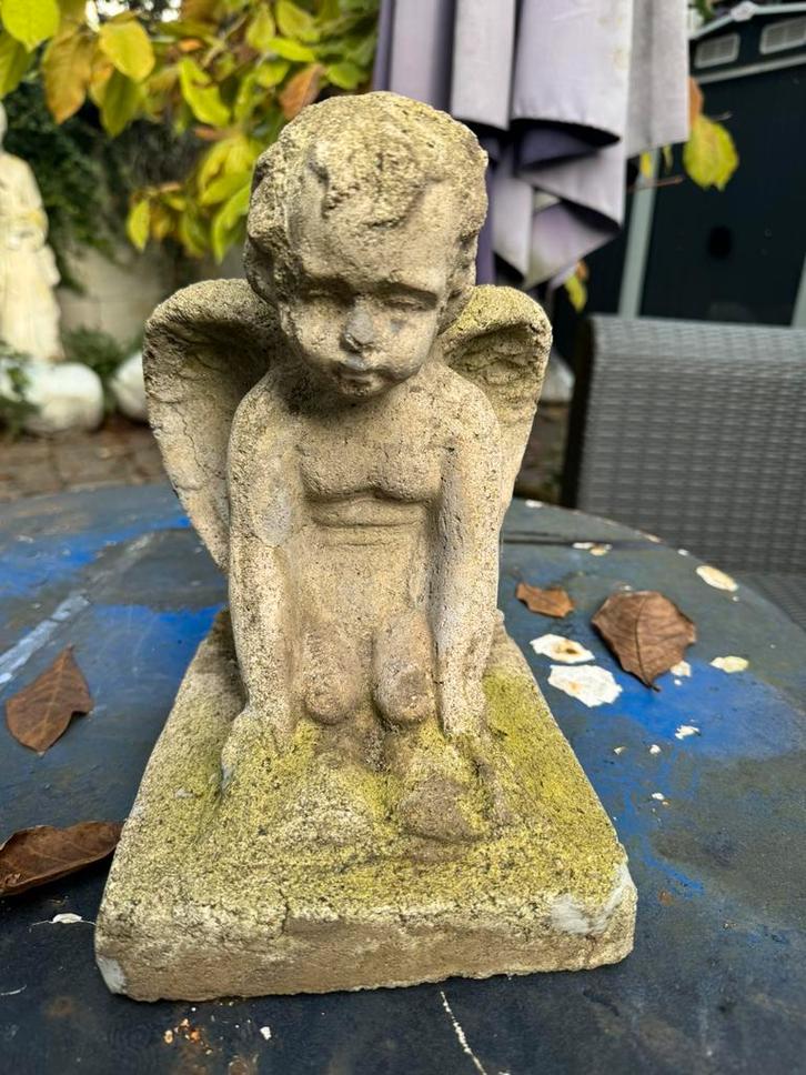Fraai antiek stenen ( beton?) engeltje tuinbeeld, Antiek en Kunst, Curiosa en Brocante, Ophalen of Verzenden