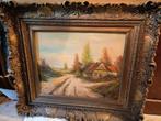 Antiek gesigneerd schilderij op doek met lijst. Vintage., Ophalen