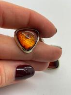 A306 Prachtige zilveren manchetknopen barnsteen, Ophalen of Verzenden, Zilver, Manchetknopen, Met edelsteen