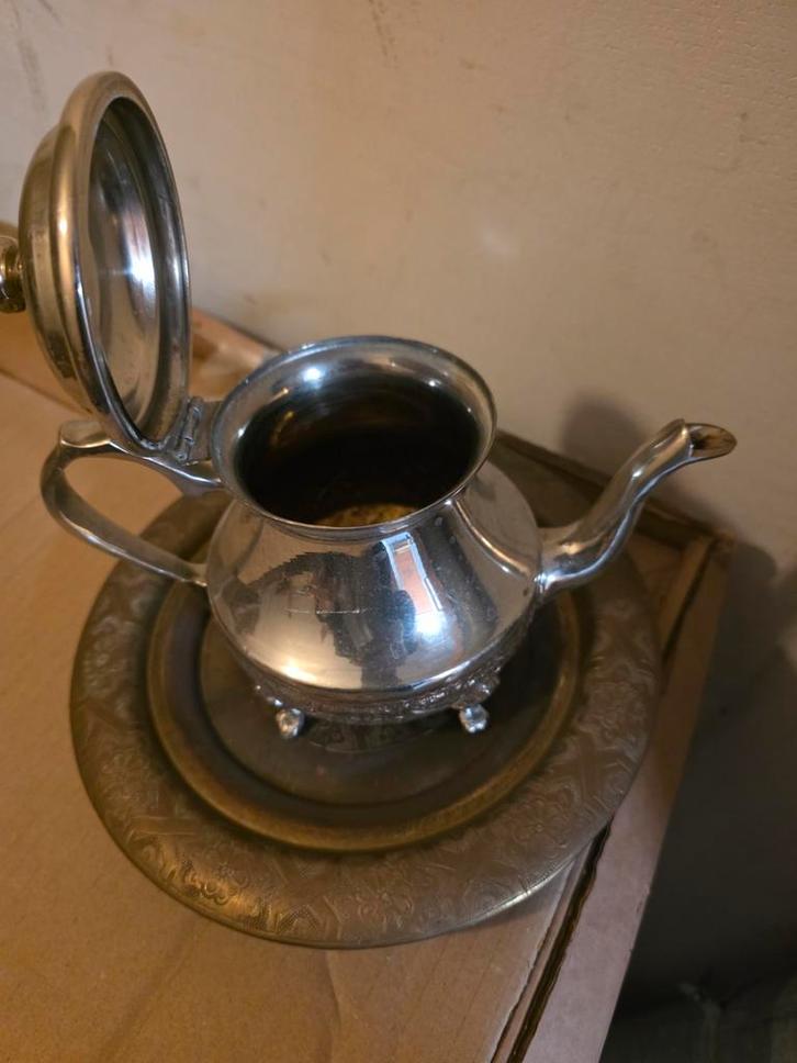 Koperen Theepot met Schotel, Antiek en Kunst, Antiek | Koper en Brons, Ophalen of Verzenden