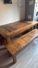 Eettafel met 2 banken, Huis en Inrichting, Tafels | Eettafels, Ophalen, 50 tot 100 cm, Zo goed als nieuw, 150 tot 200 cm