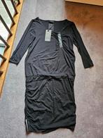 Zwart viscose jurk met stoere banen nepleer, mt 38, NÖR, Kleding | Dames, Maat 38/40 (M), Zwart, Nieuw, Ophalen of Verzenden