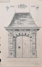 Bouwtekening van poort te Delft (1879), Antiek en Kunst, Kunst | Etsen en Gravures, Ophalen of Verzenden