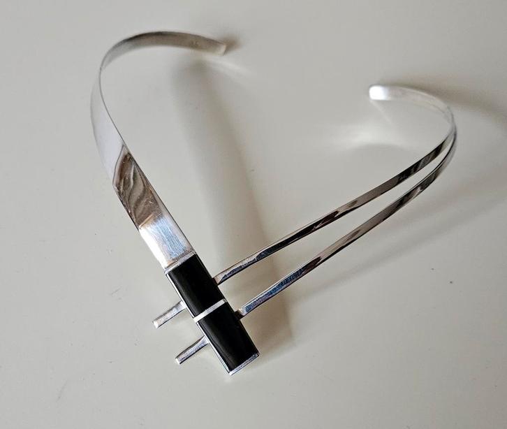 Zilveren spang 925 met onyx, Sieraden, Tassen en Uiterlijk, Kettingen, Zo goed als nieuw, Zilver, Zilver, Ophalen of Verzenden