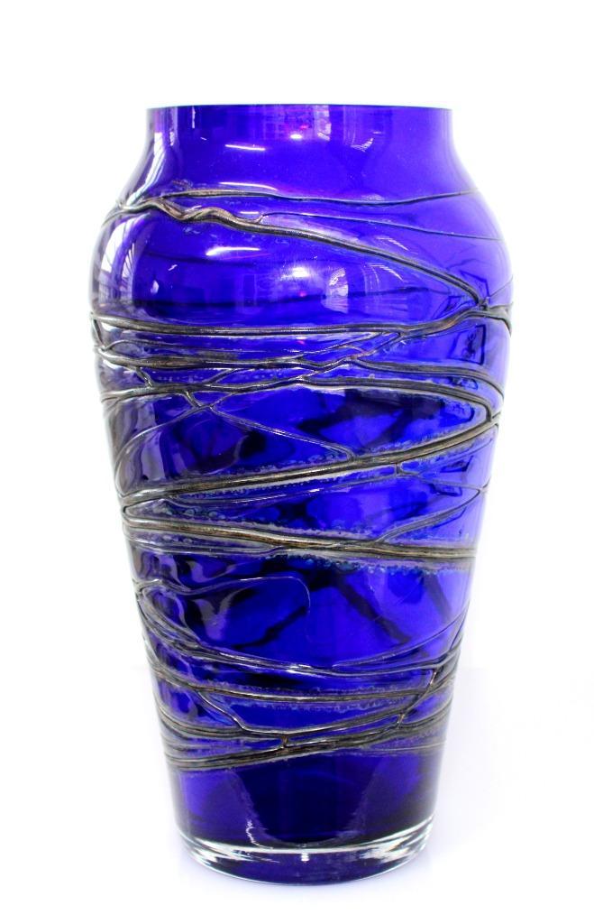 Prachtige Art Nouveau Vaas Konings Blauw Glas, Antiek en Kunst, Antiek | Glas en Kristal, Verzenden
