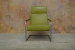 Als NIEUW! fraaie groene leren Harvink Optie design fauteuil, Design, Metaal, 75 tot 100 cm, Zo goed als nieuw