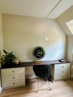 Kaptafel/Bureau met ladeblokken beige en walnoot hout, Huis en Inrichting, Bureaus, Ophalen