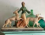 Art deco beeld vrouw met 3 honden, Antiek en Kunst, Kunst | Beelden en Houtsnijwerken, Ophalen