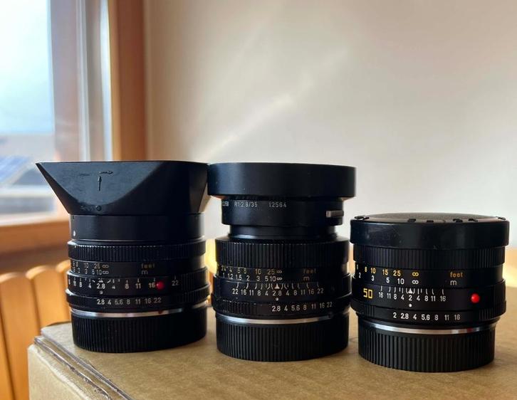Leica R set: 28mm, 35mm, 50mm, Audio, Tv en Foto, Fotografie | Lenzen en Objectieven, Zo goed als nieuw, Standaardlens, Ophalen of Verzenden