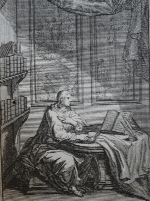 gravure man achter tafel met boeken zeden leermeester 1781, Antiek en Kunst, Kunst | Etsen en Gravures, Verzenden
