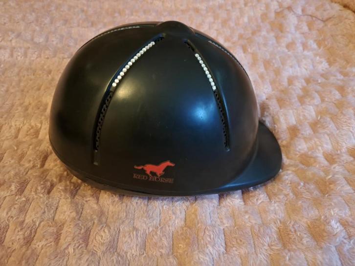 Red Horse Cap Rider Strass maat S/M, Dieren en Toebehoren, Paardrijkleding, Gebruikt, Kinderen, Cap, Dressuur, Ophalen of Verzenden