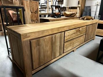 TV-kast, audiomeubel 220cm, geborsteld teak, robuust, stoer beschikbaar voor biedingen