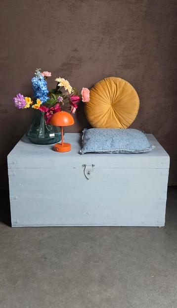 leuk blauw brocante houten dekenkist opbergkist kist beschikbaar voor biedingen