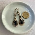 Vintage Style oorhangers ingelegd edelsteen Onyx, Hangers, Zwart, Nieuw, Ophalen of Verzenden