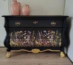 Zwarte Buikkast met Botanische Print, Huis en Inrichting, Kasten | Ladekasten, Ophalen, Gebruikt, Overige materialen, 100 tot 150 cm