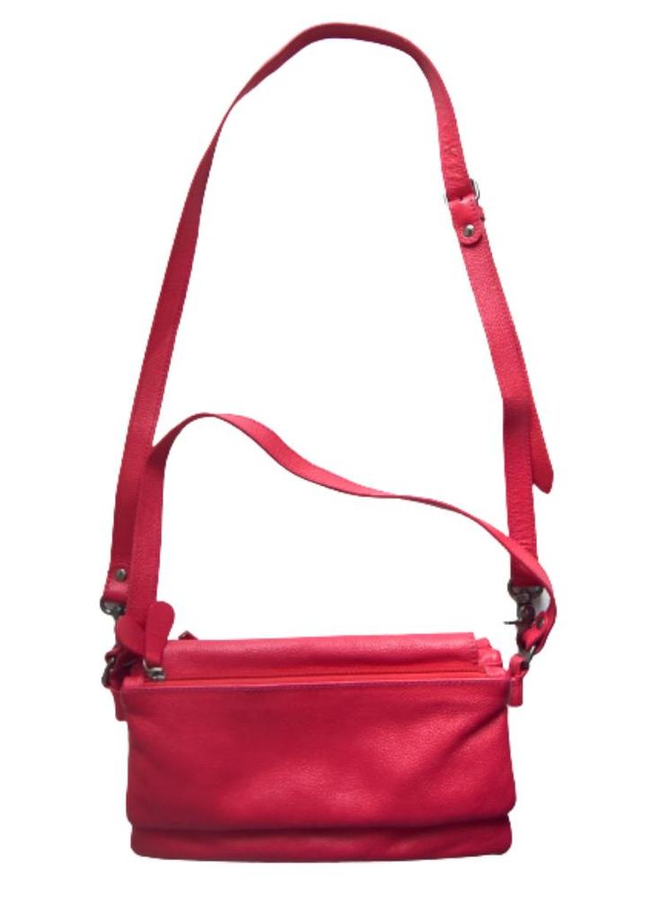 Claudia Sträter tasje, leren schoudertas, rood/fuchsia, Sieraden, Tassen en Uiterlijk, Tassen | Damestassen, Zo goed als nieuw