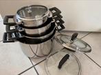 Complete pannenset + steelpannen + accessoires, Ophalen of Verzenden, Zo goed als nieuw, Rvs, Pannenset