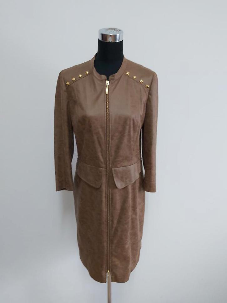 J123 - Bruine Caroline Biss jurk met dubbele rits maat 40, Kleding | Dames, Jurken, Zo goed als nieuw, Maat 38/40 (M), Bruin, Ophalen of Verzenden