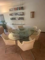 Spectaculaier ovale glazen eettafel, Huis en Inrichting, Ophalen, 100 tot 150 cm, 200 cm of meer, Vijf personen of meer
