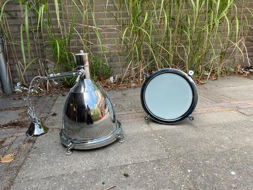2x scheepslamp…als nieuw industrieel zilveren chroom lampen, Huis en Inrichting, Lampen | Hanglampen, Zo goed als nieuw, Minder dan 50 cm