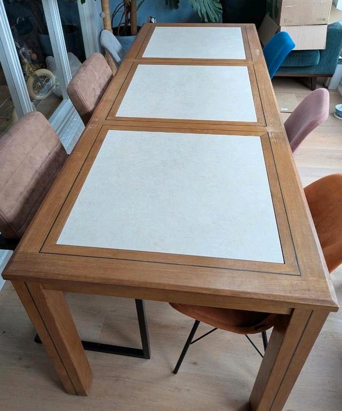 Mooie eettafel met marmeren blad, Huis en Inrichting, Tafels | Eettafels, Gebruikt, 50 tot 100 cm, 200 cm of meer, Rechthoekig