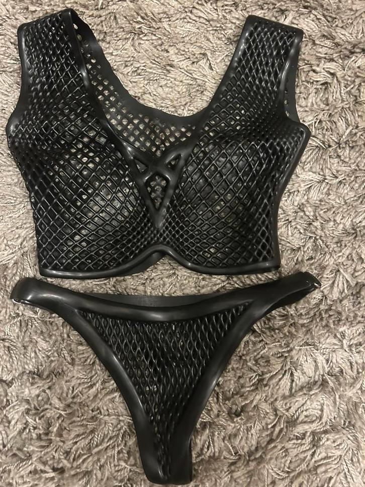 ZGAN Latex Set Top en String Maat L, Kleding | Dames, Overige Dameskleding, Zo goed als nieuw, Verzenden