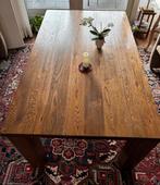 Robuste eikenhouten eettafel, Ophalen, 50 tot 100 cm, Zo goed als nieuw, 150 tot 200 cm