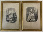 Antieke Franse set lijsten lithografieën Madame Dubarry