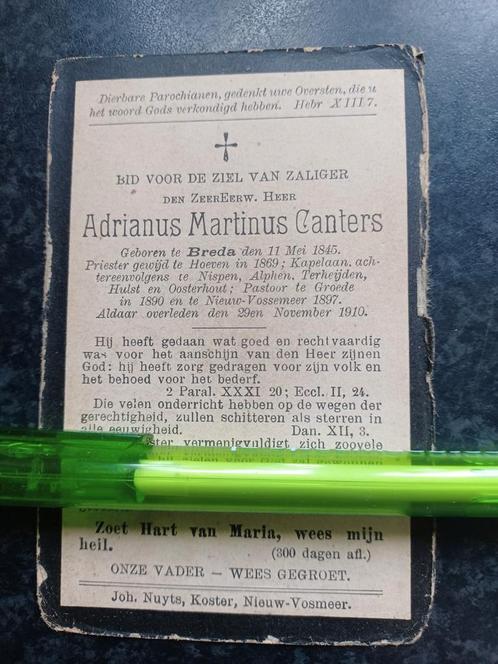 Bidprentje Breda Nieuw Vossemeer Adrianus Canters 1845 1910, Verzamelen, Bidprentjes en Rouwkaarten, Bidprentje, Ophalen