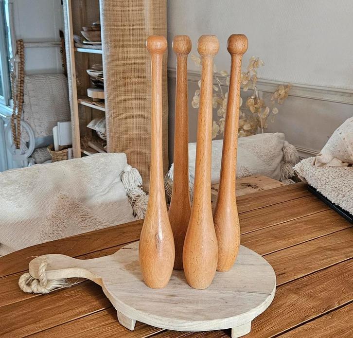 vintage slanke retro brocante kegels 4x, Antiek en Kunst, Curiosa en Brocante, Ophalen of Verzenden