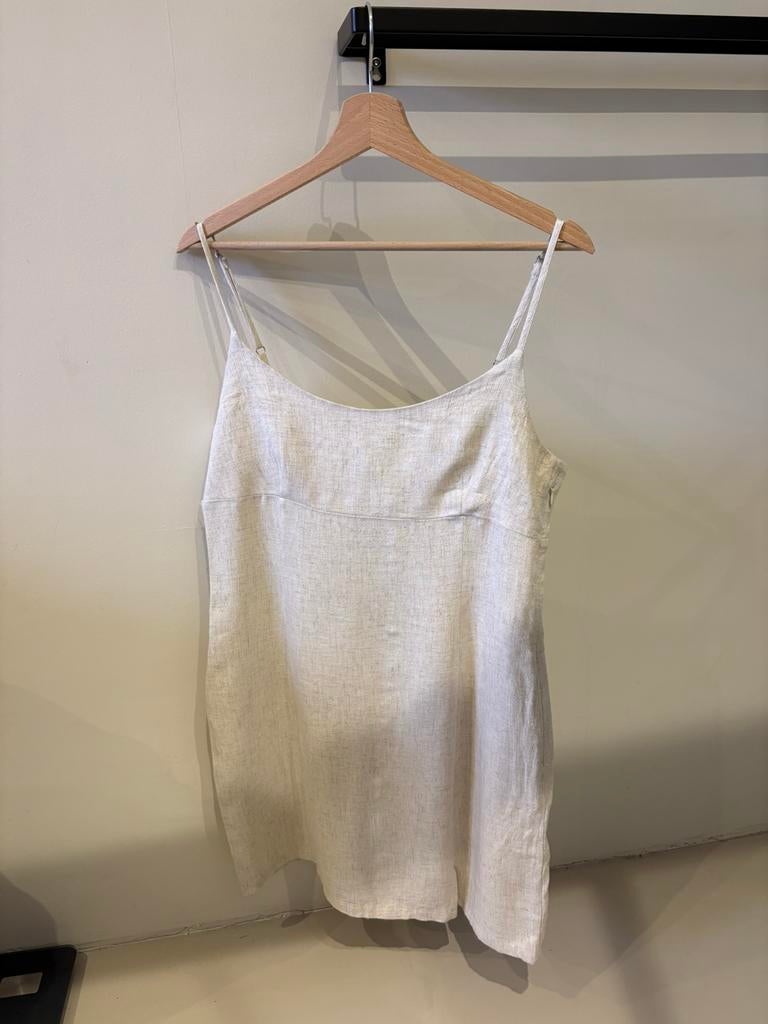 Beige linnen mini jurk, Beige, Maat 42/44 (L), Ophalen of Verzenden, Zo goed als nieuw