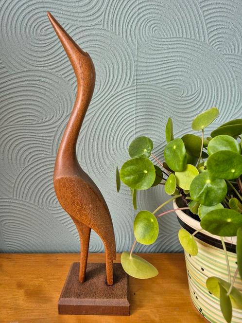 Prachtig groot retro vintage design vogel beeld teak hout, Antiek en Kunst, Kunst | Beelden en Houtsnijwerken, Ophalen of Verzenden