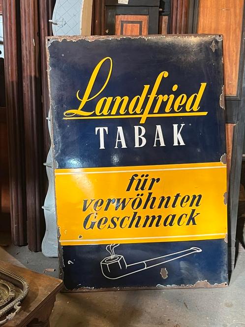 Landfried Tabak emaille reclamebord antiek en groot, Verzamelen, Merken en Reclamevoorwerpen, Zo goed als nieuw, Reclamebord, Ophalen