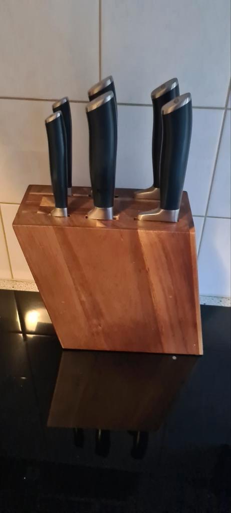 Ah boretti messenset messen met messenblok compleet, Huis en Inrichting, Keuken | Bestek, Zo goed als nieuw, Bestekset, Rvs of Chroom