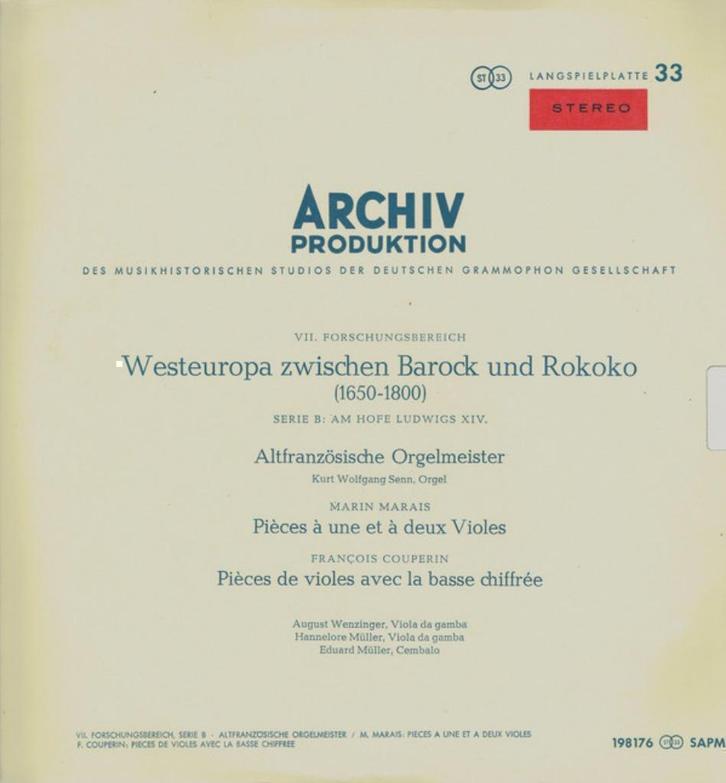 Marais Couperin Westeuropa Zwischen Barock Und Rokoko, Cd's en Dvd's, Vinyl | Klassiek, Zo goed als nieuw, Classicisme, Kamermuziek