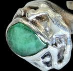 Zilveren Modernistische Design Ring groenen Smaragd Steen, Sieraden, Tassen en Uiterlijk, Ringen, Verzenden, ., Zo goed als nieuw