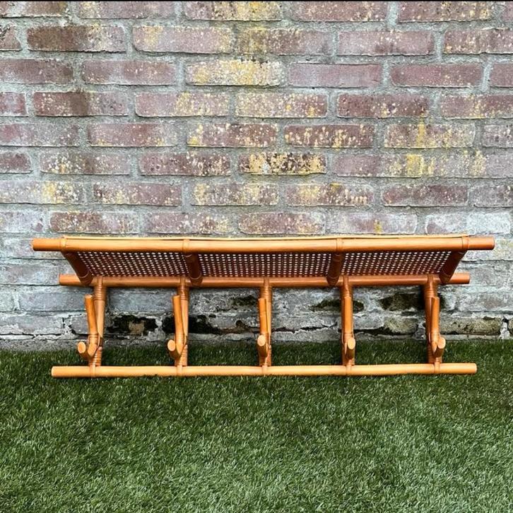 Wandkapstok kapstok 5 haken rotan bamboe webbing boho, Huis en Inrichting, Woonaccessoires | Kapstokken, Zo goed als nieuw, Wandkapstok