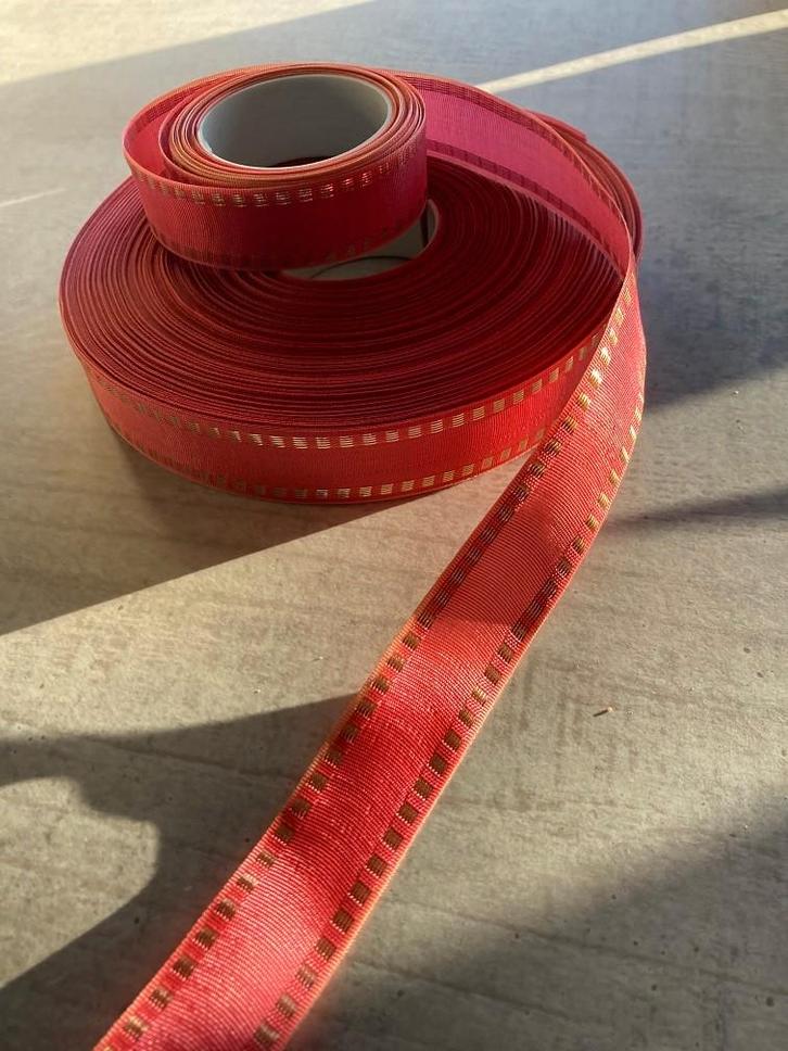 LINT ROOD/ ZALMROZE MET GLITTER RANDEN 25 MM NIEUW, Diversen, Kerst, Nieuw, Ophalen of Verzenden