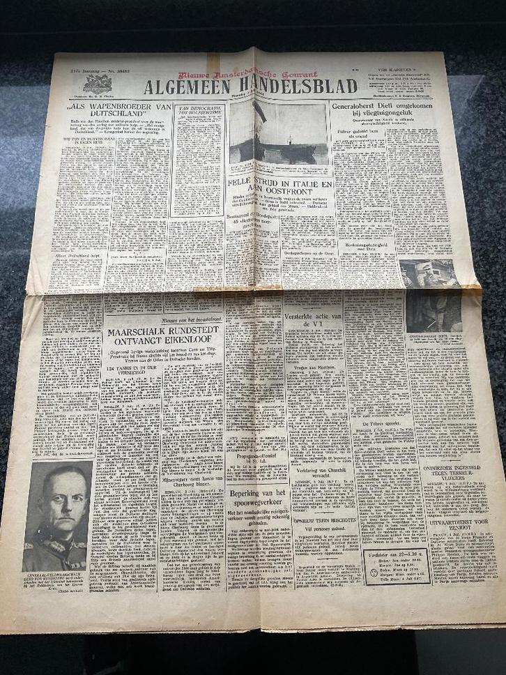 2x Originele krant Algemeen Handelsblad mei en juli 1944, Verzamelen, Militaria | Tweede Wereldoorlog, Overige soorten, Boek of Tijdschrift
